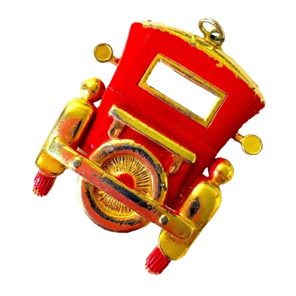 Vintage Red Gold Tone Antique Car Truck Necklace Pendant Jewelry